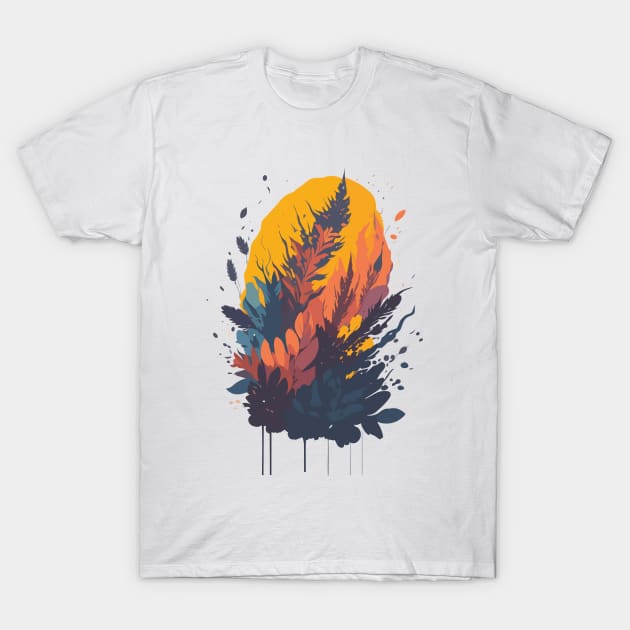 Abstract floral illustration with watercolor blots and leaves T-Shirt by webbygfx